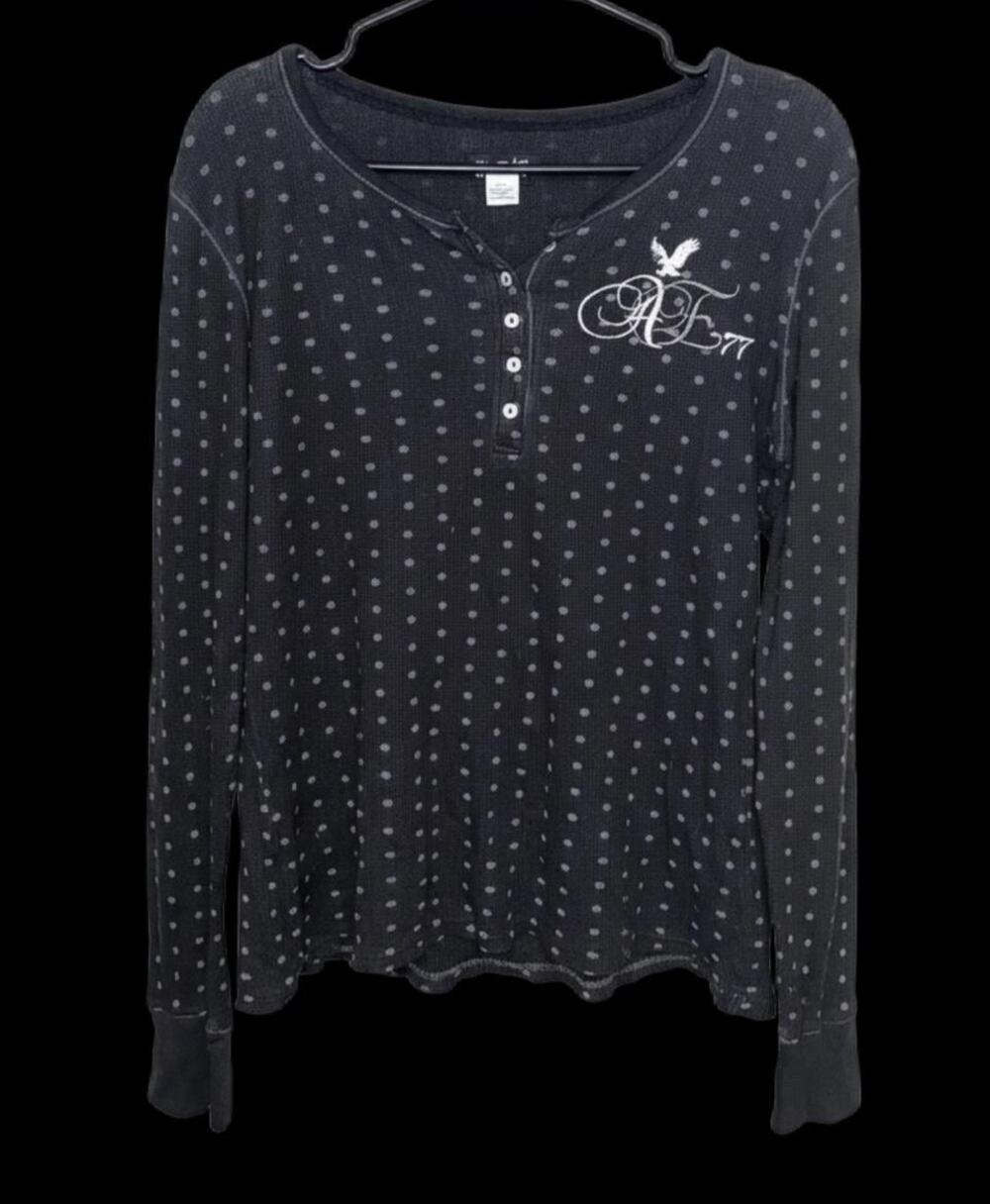 Women’s American Eagle Polka Dot Long Sleeve Henley Top Size XL